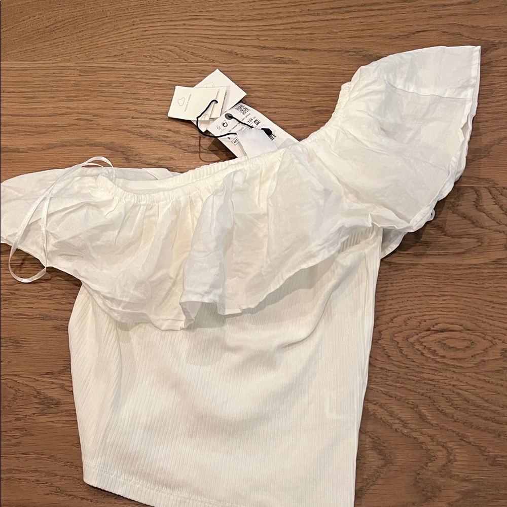 Zara White Ruffled Off-Shoulder Blouse